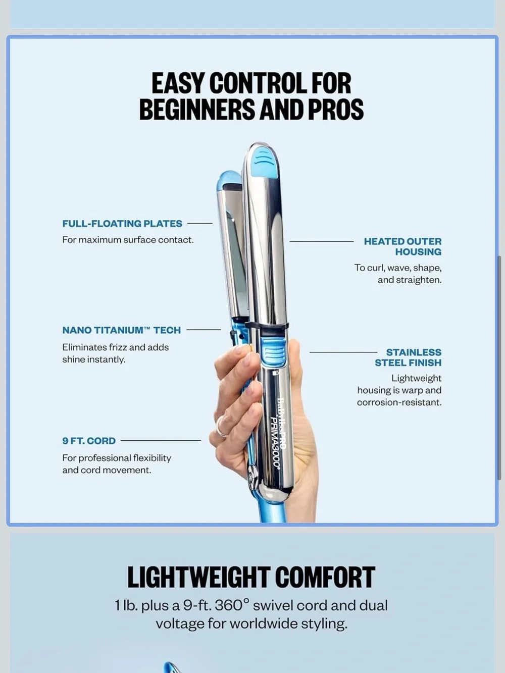 BaBylissPRO Nano Titanium Prima lonic Hair Straightener - Picture 2 of 11